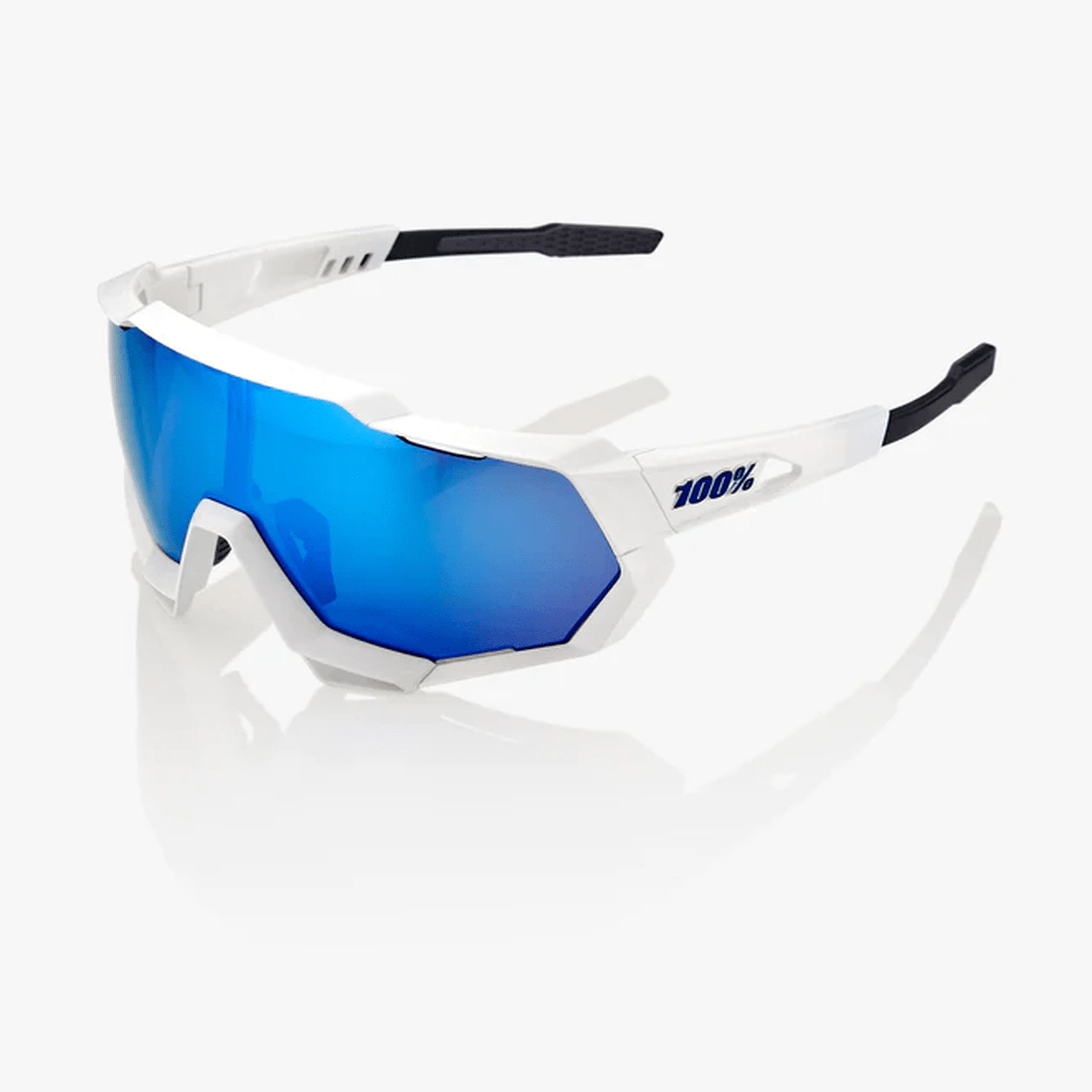 100% - SPEEDTRAP - Matte White - HiPER Blue Multilayer Mirror Lens